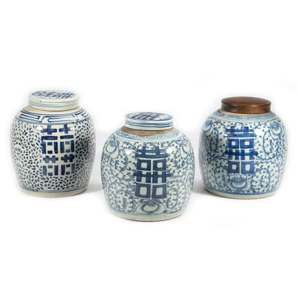 Three Chinese Blue and White Ceramic Ginger Jars