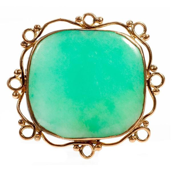 Jade and 14k gold brooch