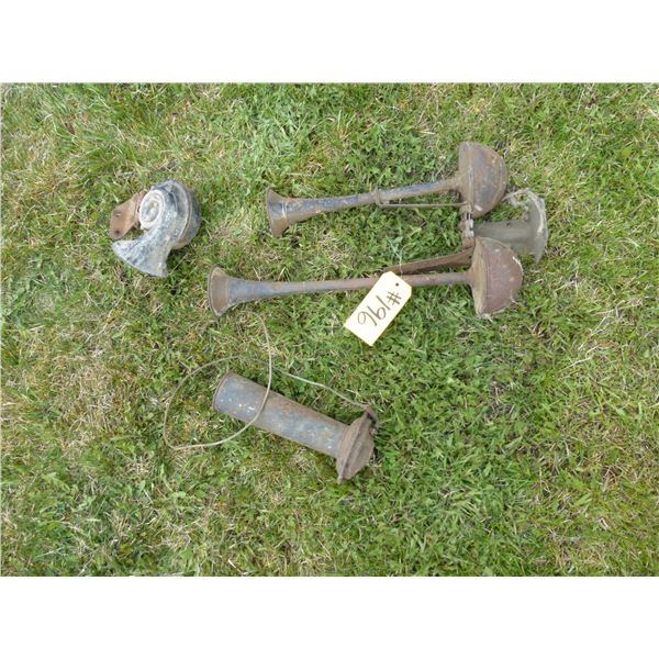 ANTIQUE CAR HORNS, 1- DOUBLE AND 2- SINGLE
