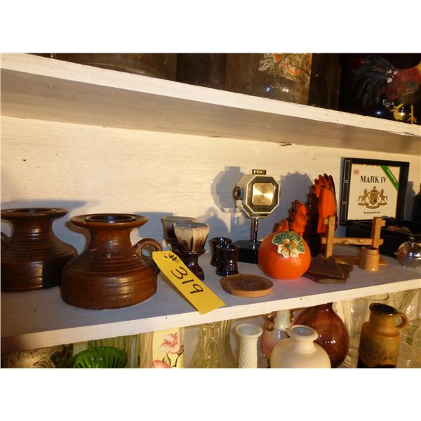 GLASSWARE, CANDLE HOLDERS, VINTAGE LIGHTER,  VINTAGE BOXED TOBACCO PIPE