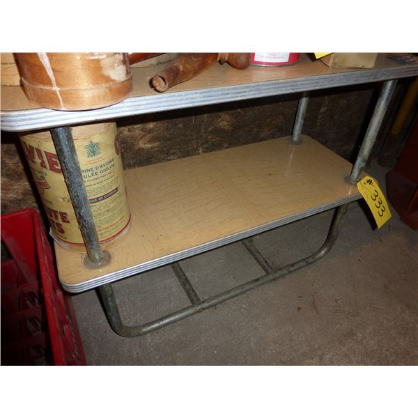 SHELF (29"WX14"DX22"H) AND OLD WOODEN TABLE(24"WX14"DX21"H)