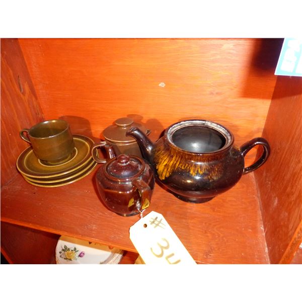 PINWHEEL CRYSTAL CREAM & SUGAR DISHES, KETTLES AND CUPS AND SAUCERS