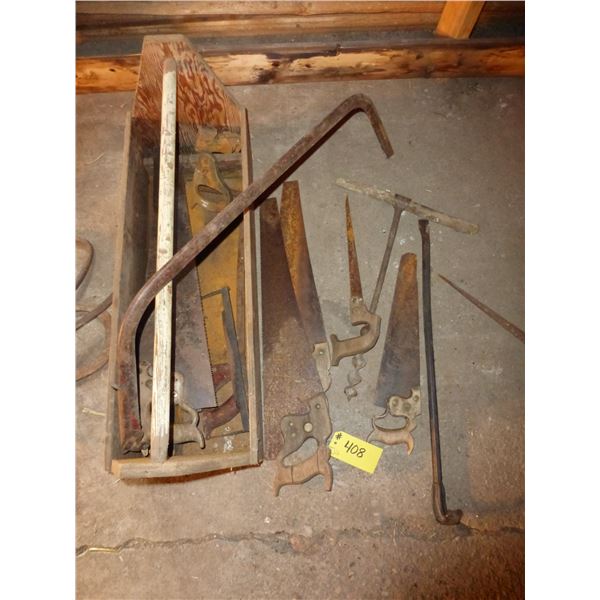 TOOLBOX, SAWS, DRILL, CROW BAF