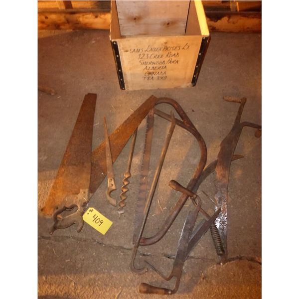 SAWS, STRAW SAW, SMALL SCYTHE, DRAW KNOIVES, DRILLS, CROW BAR