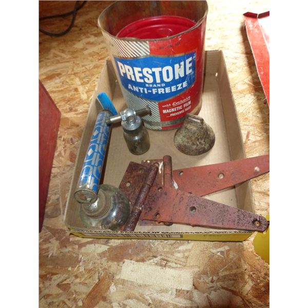 SPRAYER, BELL, HINGES, OILER, NAILS AND PRESTONE PAIL