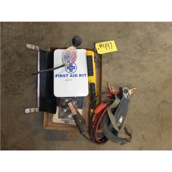 FIRST AID KIT, BOOSTER CABLES, ANTIFREEZE TESTER, LITE