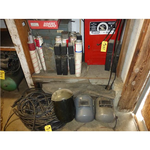 LINCOLN AC225S WELDER, RODS, CABLES, HELMENTS, JACKET, GLOVES