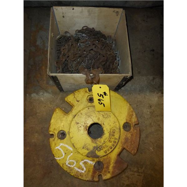 JOHN DEERE WHEEL WEIGHT (162 LBS), BOX OF LIGHT CHAINS