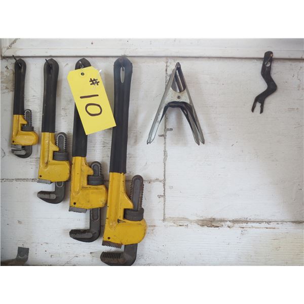 4- PIPE WRENCHES (ON WALL)