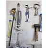 Image 2 : HAMMERS, BOLT CUTTERS, CLAMPS, MALLET, HACK SAW & MISC. (ON WALL)