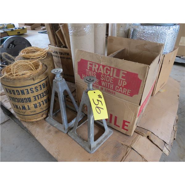 TWINE, INSULATION, METAL CABLE, JACK STANDS, CLAY PIGEONS, PART BOX