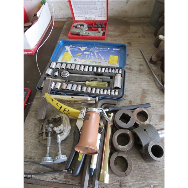 SMALL SOCKET SET, ALLEN WRENCHES, SPACERS AND FLARING TOOL