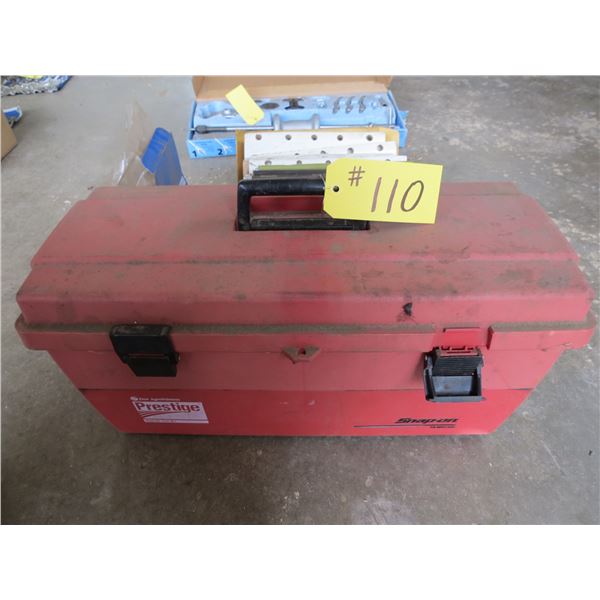 RED PVC TOOLBOX & VARIOUS TRUCK MANUALS, DRILL PUMP