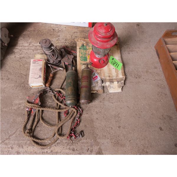 STRETCHER, LANTERN, FIRE EXT.