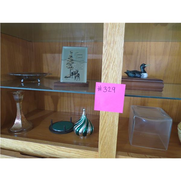 11" BATTERY OPERATED LAMP, ASSRT. COLLECTABLES MARWAYNE 1969 TRAY, LOON PLAYING CARD BOX