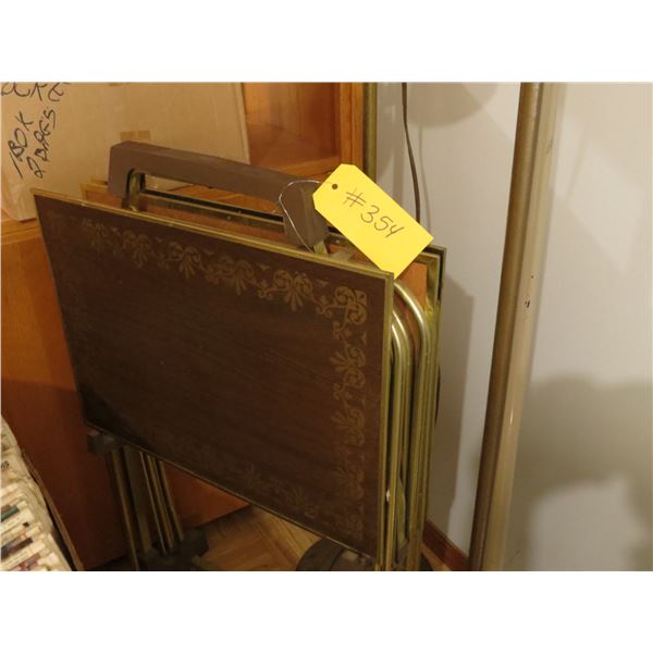 3- TV TRAYS C/W STAND, 3- LAMPS (POLE)