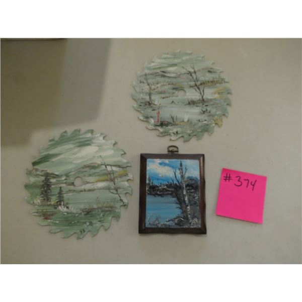 SMALL PICTURE AND 2- PAINTED SAWBLADES
