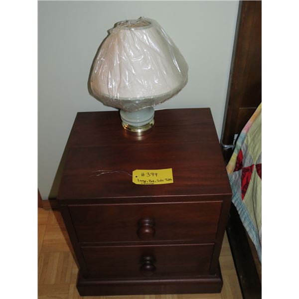 BED, NIGHT TABLE, LAMP, 5 DRAWER DRESSER
