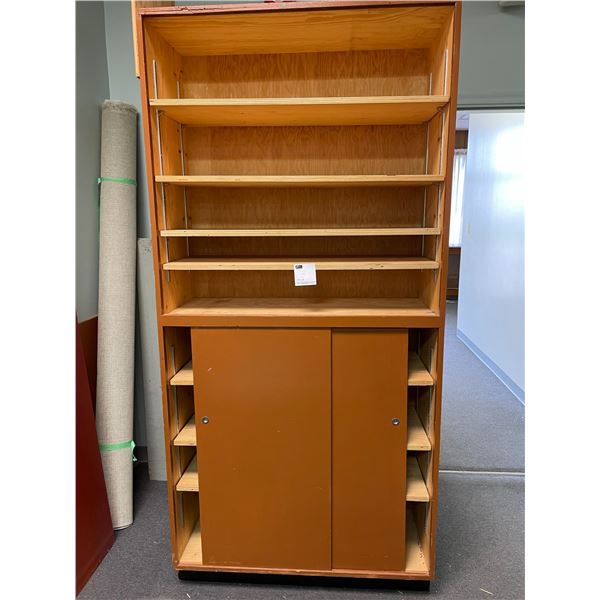 Plywood shelving unit with adjustable shelves