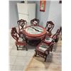 Image 1 : Vintage Chinese Marble Inlaid Solid Rosewood Pedestal Dining Table with 6 Chairs (Heavy)