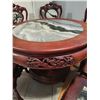 Image 2 : Vintage Chinese Marble Inlaid Solid Rosewood Pedestal Dining Table with 6 Chairs (Heavy)