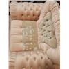 Image 11 : Vintage Tufted Upholstery Couch & Chair with Carved Wood Trim
