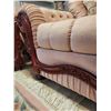 Image 7 : Vintage Tufted Upholstery Couch & Chair with Carved Wood Trim