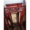 Image 7 : Vintage Chinese Marble Inlaid Carved Mahogany Plant Stand Pedestal with Carved Jade Grape Trees