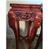 Image 8 : Vintage Chinese Marble Inlaid Carved Mahogany Plant Stand Pedestal with Carved Jade Grape Trees