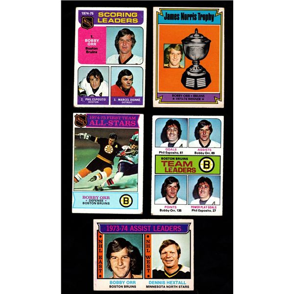 Lot of 5 x 1974-75 Bobby Orr cards