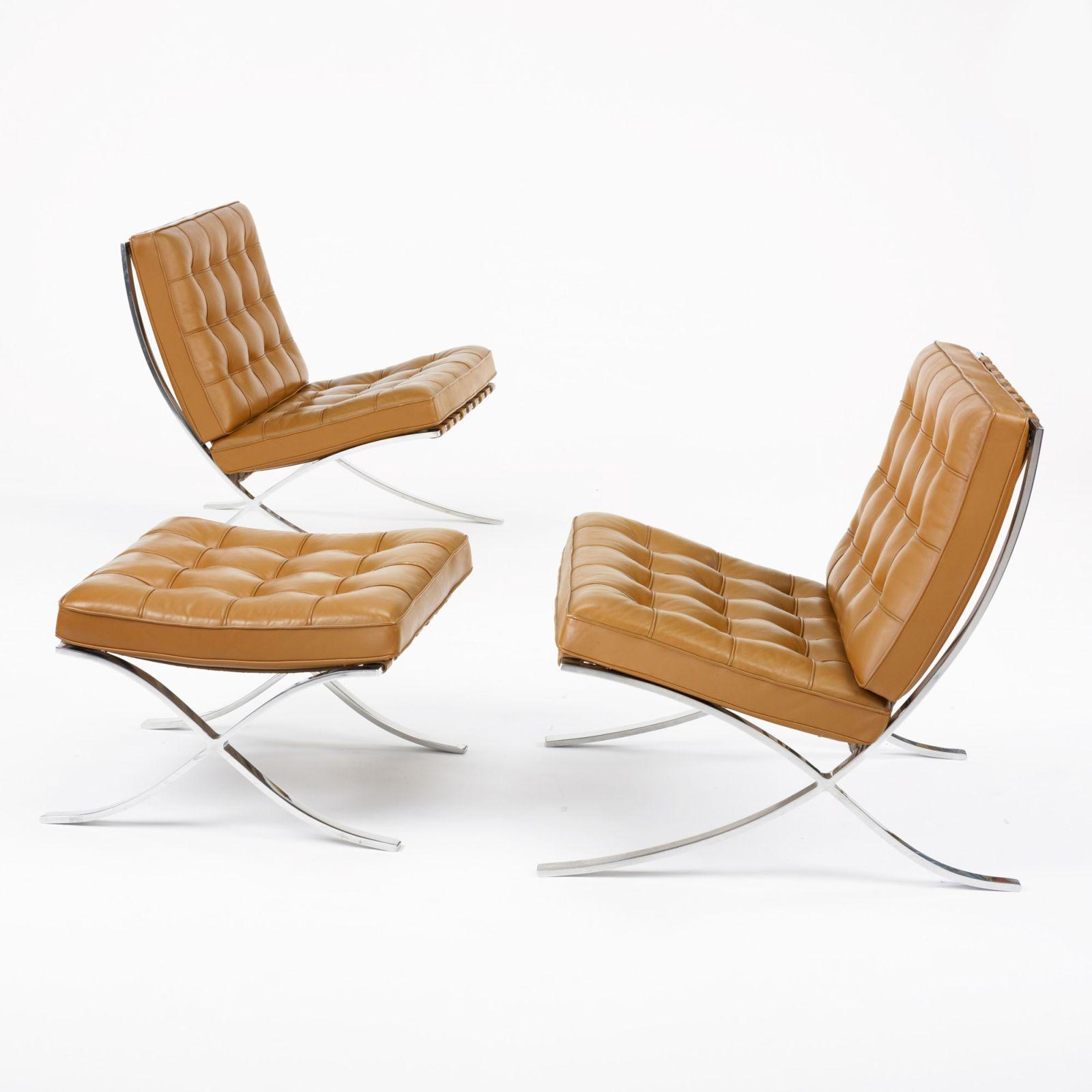 Ludwig Mies Van Der Rohe Pair Of Barcelona Chairs With Ottoman