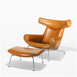 Hans Wegner Ox chair, model 46 and ottoman, model 49
