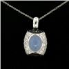 Image 3 : 14K White Gold 4.31 ctw Oval Chalcedony White & Black Diamond 16" Pendant Neckla