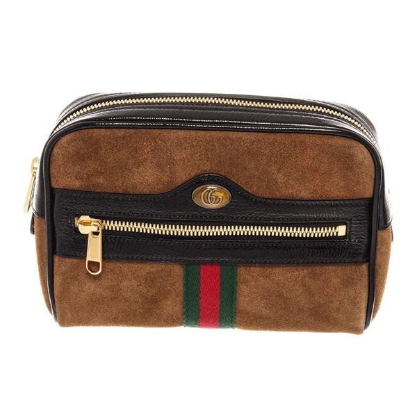 Gucci Brown Suede Ophidia Web Small Waist Bag