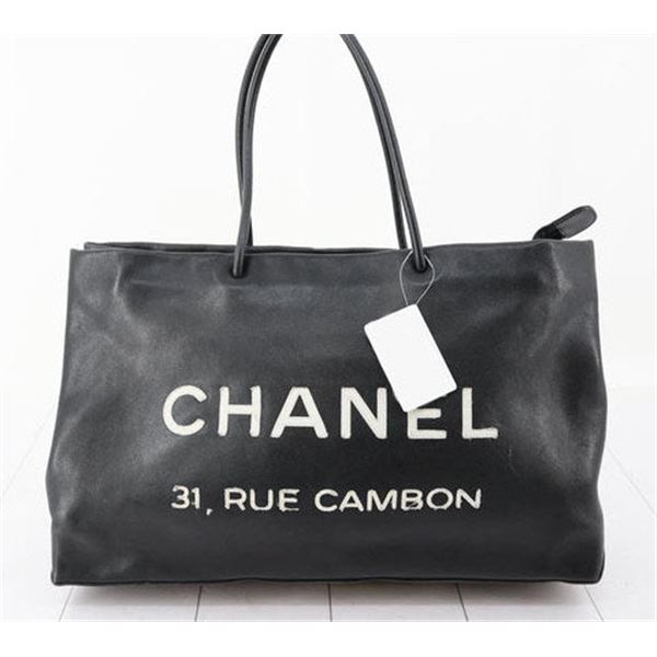 Chanel Black Lambskin Leather e Cambon Essential Medium Shopping Tote Bag