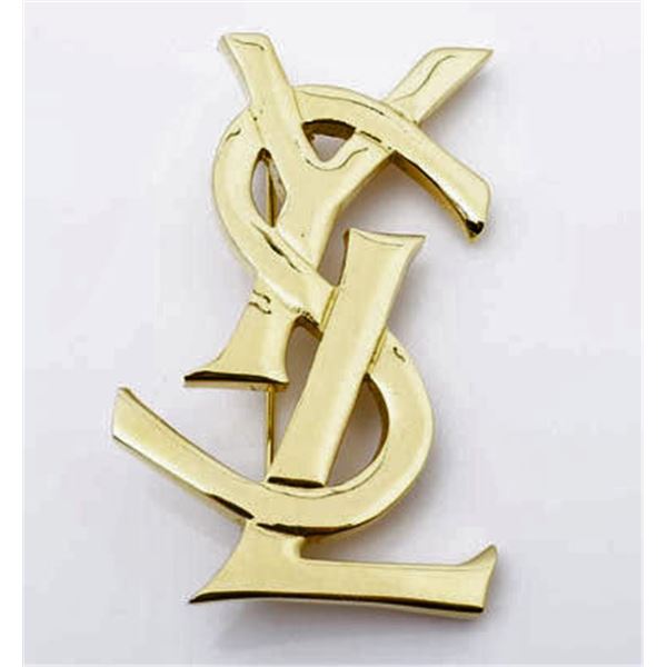 Yves Saint Laurent Vintage Gold-tone YSL Logo Pin Brooch