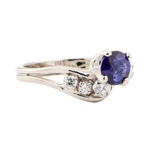 0.92 ctw Blue Sapphire and Diamond Ring - 14KT White Gold