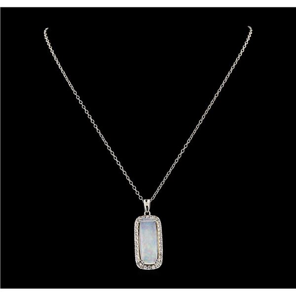 8.67 ctw Opal and Diamond Pendant With Chain - 14KT White Gold