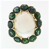 Image 4 : Vintage 14k Gold Large Oval Moonstone Solitaire Round Green Tourmaline Halo Ring