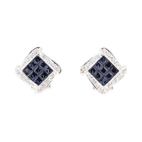 2.21 ctw Sapphire And Diamond Earrings - 14KT White Gold