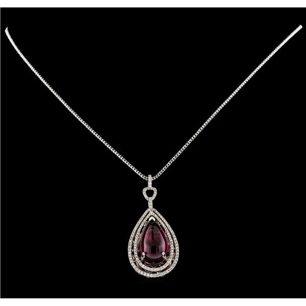 12.33 ctw Tourmaline and Diamond Pendant With Chain - 14KT White Gold