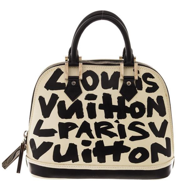 Louis Vuitton White Black Glazed Leather Graffiti Limited Edition Alma PM Bag