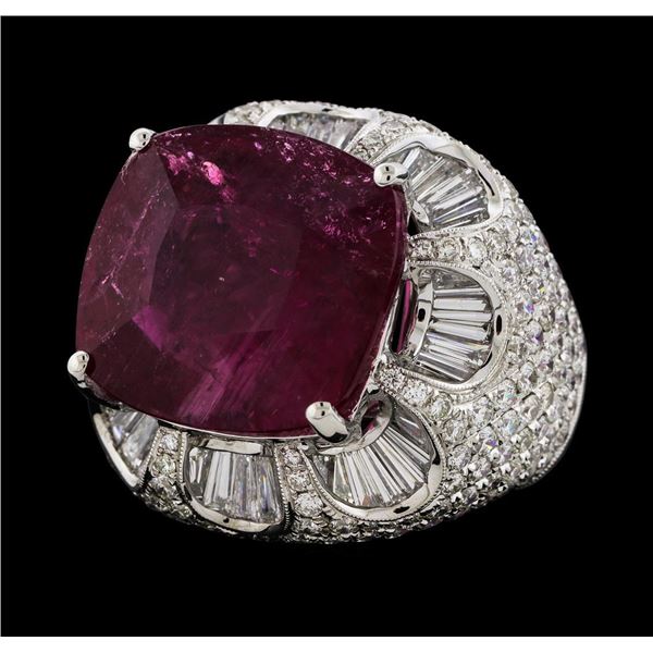 17.68 ctw Pink Tourmaline and Diamond Ring - 18KT White Gold