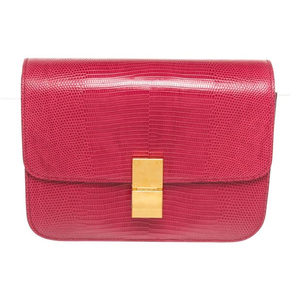 Celine Red Lizard Skin Leather Medium Box Shoulder Bag