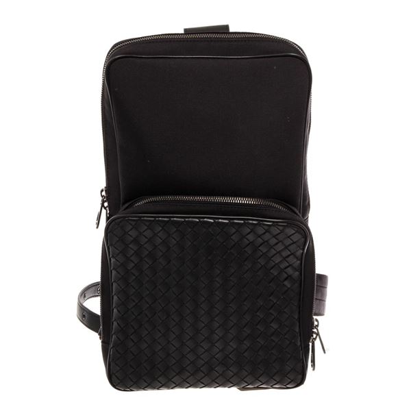 Bottega Veneta Nero Hi-tech Woven Canvas Black Sling Backpack