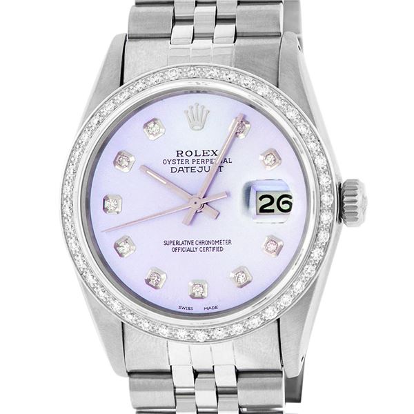 Rolex Mens Stainless Steel Purple Diamond 36MM Datejust Wristwatch Serviced Poli