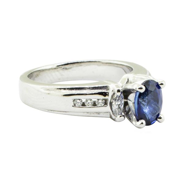 1.28 ctw Oval Brilliant Blue Sapphire And Diamond Ring - Platinum