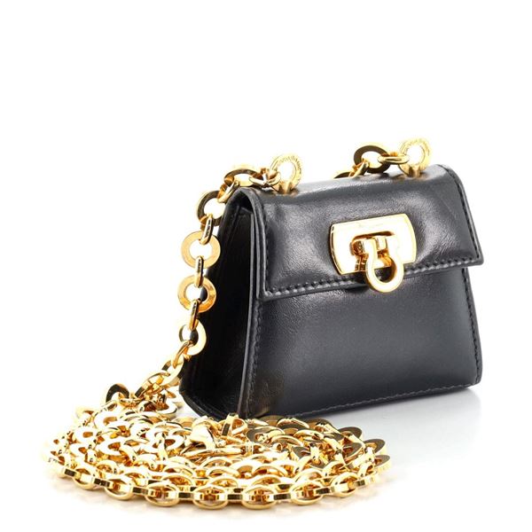 Salvatore Ferragamo Vintage Black Leather Gancini Chain Mini Waist Bag