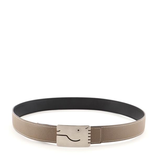 Hermes A Cheval Reversible Belt Leather Thin Gray