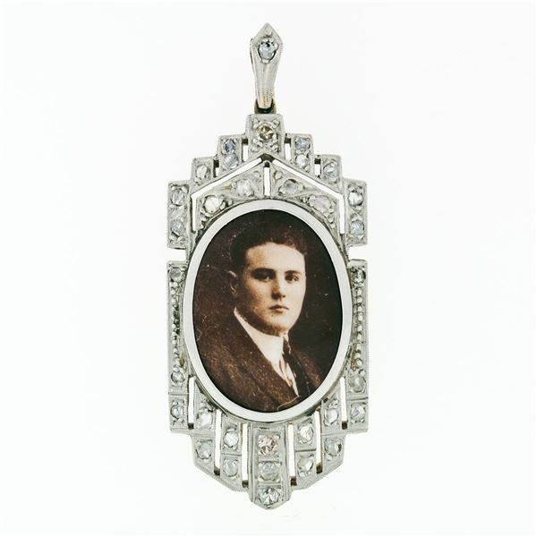 Antique Fancy 18k Gold Platinum Rose Cut Diamond Picture Portrait Frame Pendant